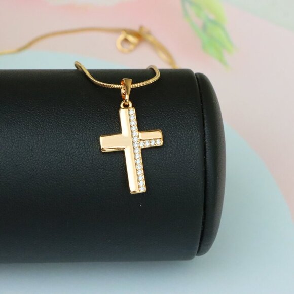 "Crystal-Accented Cross Pendant in Rose Gold Finish, XPPT1577 - Picture 6 of 12